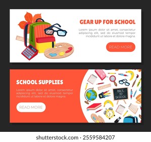 School Supply and Item Banner Design Vector Template