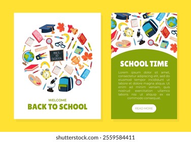 School Supply and Item Banner Design Vector Template