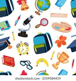 School Supply and Item Seamless Pattern Design Vector Template