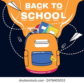 School supply. Online education. Preschool, elementary school, middle and high.  Trendy design. Accessories for study. Scientific Equipment. Stickers, posters, banner. Background. Back to school