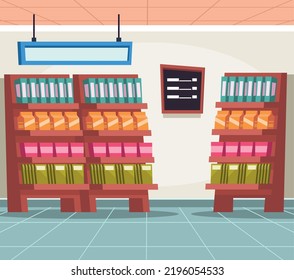 school supply store with shelfs scene