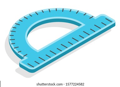 School supply vector, isolated protractor for angles measuring flat style. Dimension marks, rounded shape of object for geometry classes and lessons