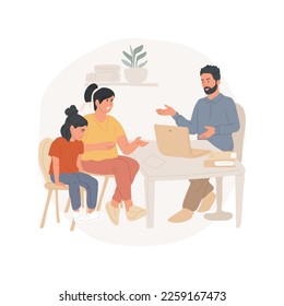 School suspension isolated cartoon vector illustration. Temporary exclusion from school, parents sit at office with a principal, getting suspension notice, disobeying rules vector cartoon.