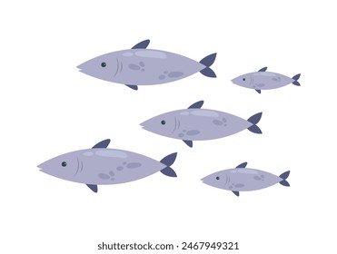 Escuela de peces nadadores, muchos animales submarinos salvajes en Ilustración vectorial de cardán