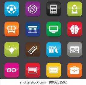 Símbolo escolar para iconos web. Botones de color sobre un fondo oscuro