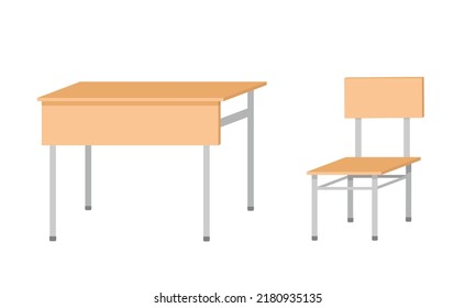 School table and chair. Vector flat color illustration isolated on white background.