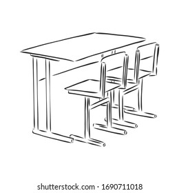 School table , desk  vector sketch illustration 