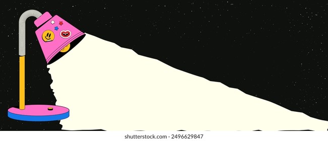 School table lamp with stickers in teenage style. Vector illustration of back to school concept with space for text.