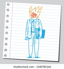 School teacher with burning head