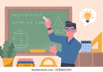 School Teacher Classroom Man Stands Blackboard Stock Vector (Royalty ...