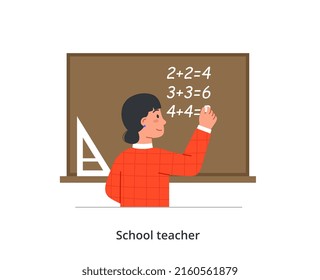 Concepto de profesor de escuela. Dibujo vectorial plano de caricatura en estilo doodle