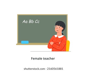 Concepto de profesor de escuela. Dibujo vectorial plano de caricatura en estilo doodle