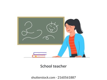 School teacher concept. Cartoon flat vector illustration in doodle style