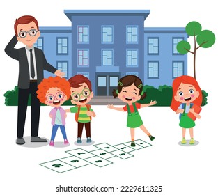 school teacher and cute students