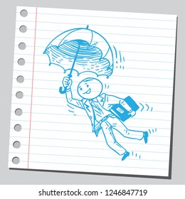 School teacher flying on umbrella