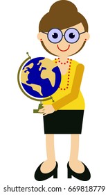School teacher with globe. Vector clip art.