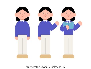 School teacher illustrations. Cartoon style flat vector character design. A female teacher is teaching a class.