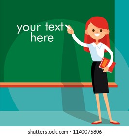 School teacher is standing at the blackboard  Vector illustration. Flat design.