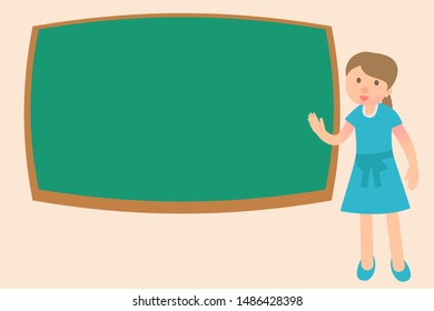 School teacher is standing at the blackboard Vector illustration. Flat design.