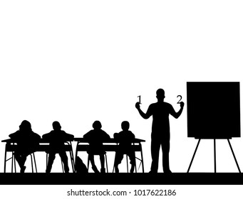 school teacher teaches numbers to the students or offers them a choice silhouette