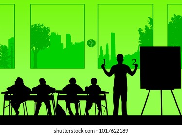 school teacher teaches numbers to the students or offers them a choice silhouette