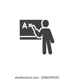 School teacher vector icon. filled flat sign for mobile concept and web design. Teacher standing at a chalkboard glyph icon. Symbol, logo illustration. Vector graphics