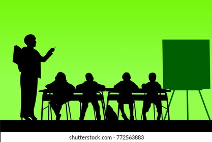 School teachers with book in the class teach your students silhouette, one in the series of similar images