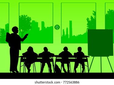 School teachers with book in the class teach your students silhouette, one in the series of similar images