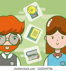 School and teachers cartoon