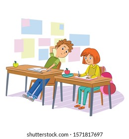 School Test Cheating Flat Vector Illustration. 