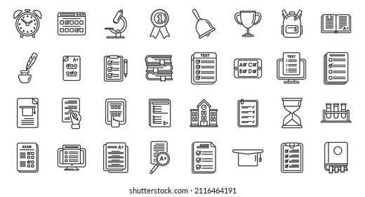 Die Schultestsymbole setzen einen Rahmenvektor. Online lernen. Quiz-Bildung