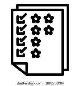 School test sheet icon. Outline school test sheet vector icon for web design isolated on white background