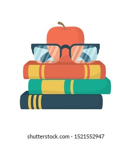 school text books with eyeglasses and apple education icons vector illustration design