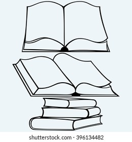 School textbooks. Isolated on blue background. Vector silhouettes