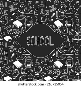 School theme card design, various hand drawn school elements