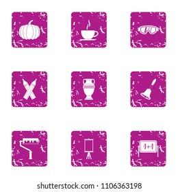 School theme icons set. Grunge set of 9 school theme vector icons for web isolated on white background