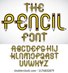 School theme, pencils design font, for use as design elements for blogging web page advertising.
