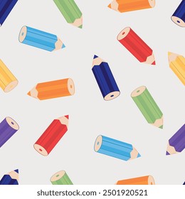 School theme vector elements. Repeat pattern of colorful pensils. 