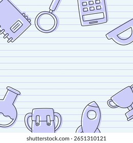 School themed background template with outlined stationery elements and some empty space for text. Back to school template on blank sheet background