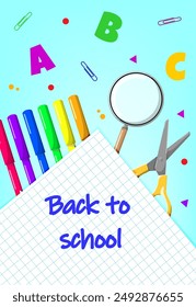 School time, back to school, education vector design concept. Modern design template with school accessories.For poster, web ads, postcard, card, business messages, discount flyers and big sale banner