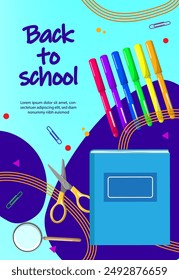 School time, back to school, education vector design concept. Modern design template with school accessories. For poster, web ads, postcard, card, business messages, discount flyers and bigsale banner