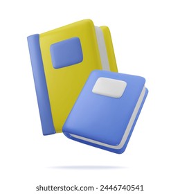 School time concept illustration. 3d cartoon school supplies book and workbook in minimal realistic style. Vector illustration symbol of knowledge. Shops selling school attributes
