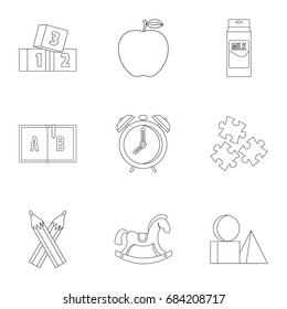 School time icons set, outline style