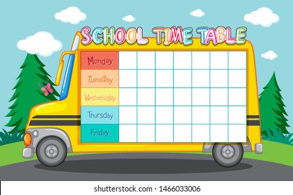 School Time Table With School Bus Illustration