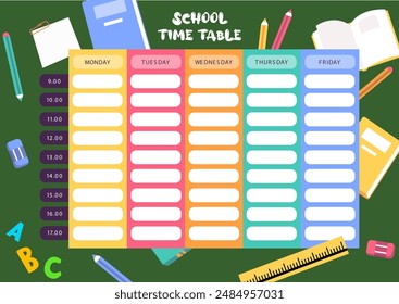 School time table chart design with objects illustration isolated.