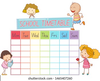 School time table with children illustration