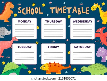 School time table with dinosaur illustration