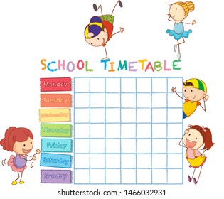 School time table with doodle children illustration