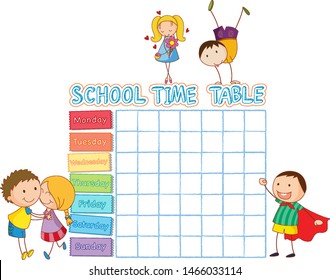 School Time Table With Doodle Children Illustration