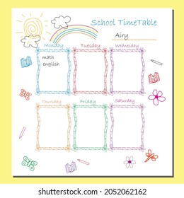 School Time Table For Kids, Class Journal